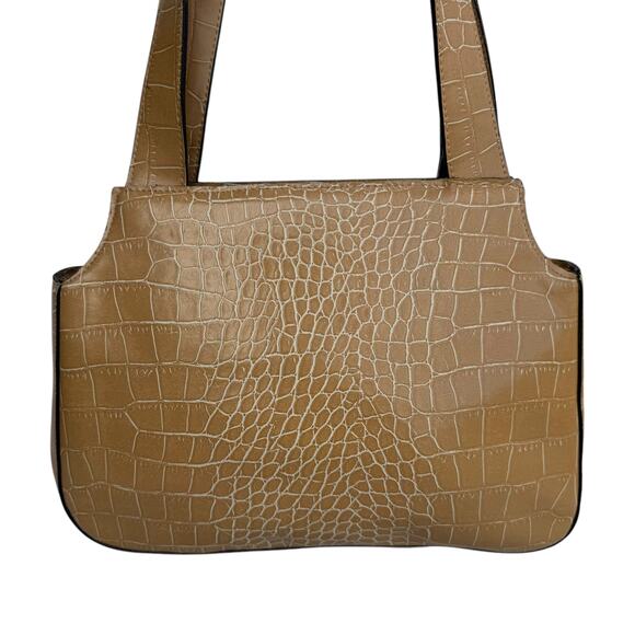 GUESS Tan Croc-Embossed Leather Double-Handle Shoulder Bag - Picture 5 of 12
